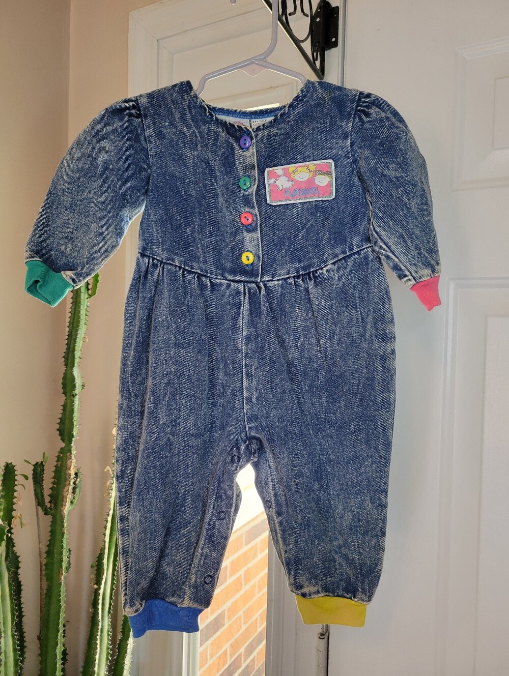 Vintage Playskool 1989 Denim One Piece Courful Buttons‎ Toddler Romper Size 12M